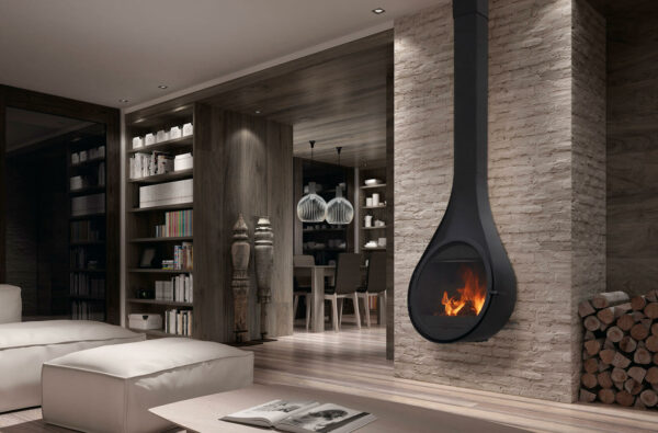 závěsný designový krb drop