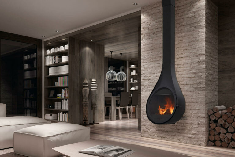 závěsný designový krb drop